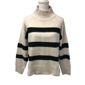 Line And Dot Sweater Jumper Womens XS Beige Black Stripe Mock Neck Preppy